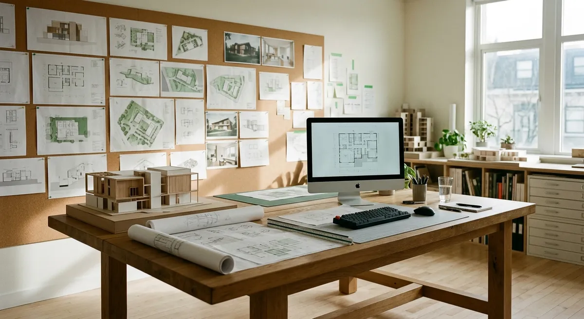 Agence d’architecture avec plans et maquettes